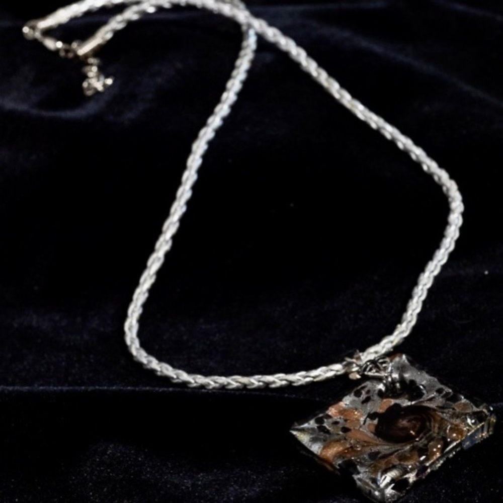 Dichroic glass pendant on silver necklace